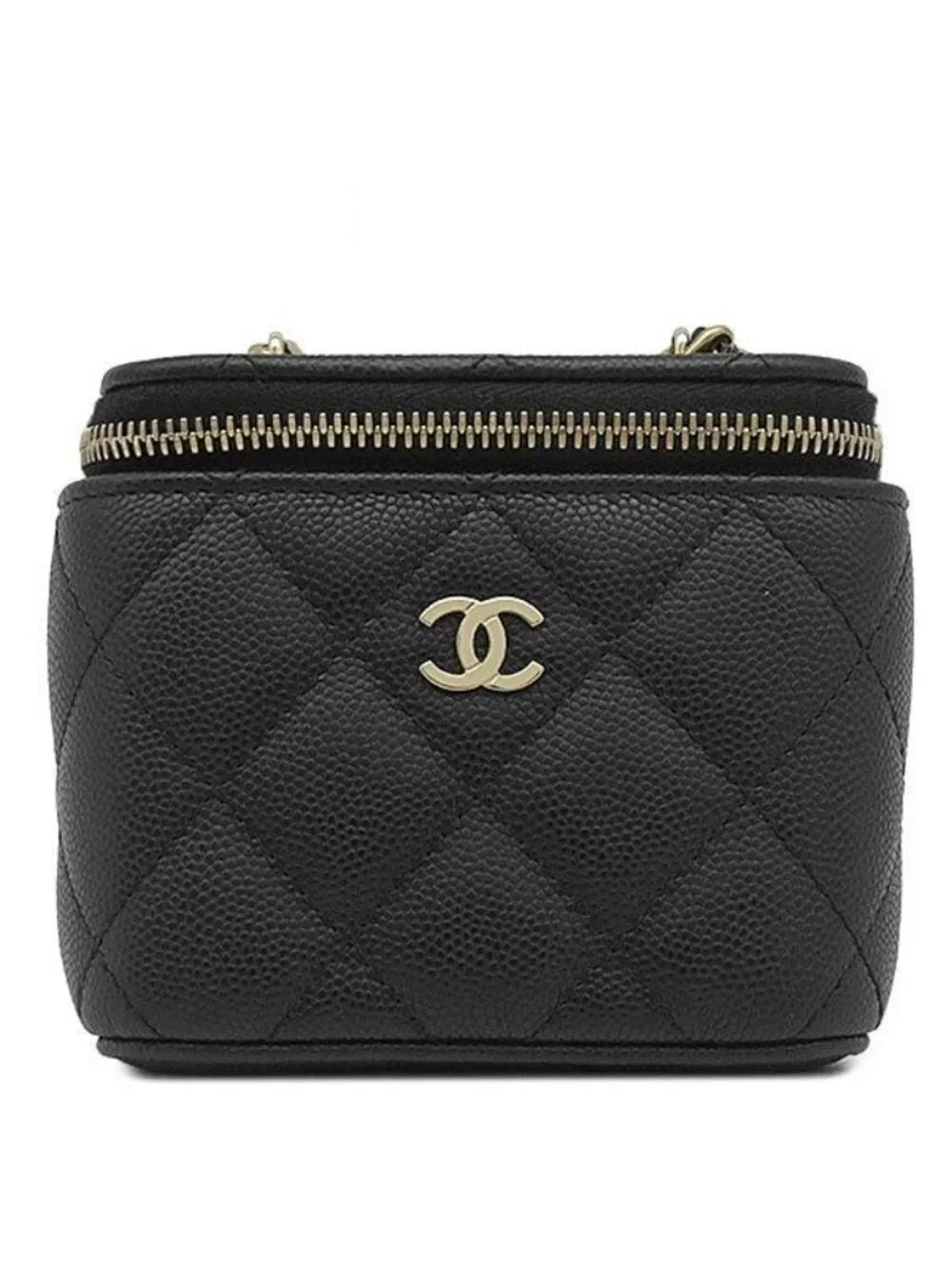 Chanel Shoulder Bag Quilted Mini Vanity Caviar Leather Black Gold Chain